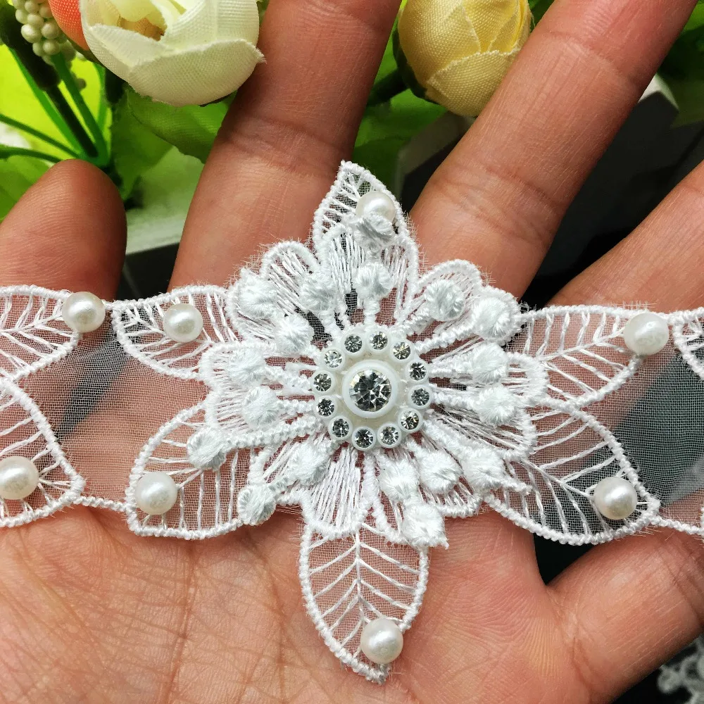 10X 3D Алмазная жемчужина цветок французский кружевной отделкой ленты ткань
