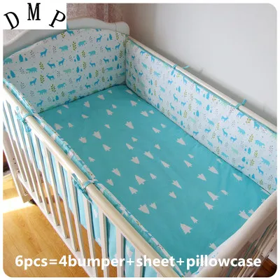 

2017! 6PCS Cotton Baby Sheets Baby Cot Bumper cama bebe Multi Style Baby Cot Bedding Set (bumpers+sheet+pillow cover)