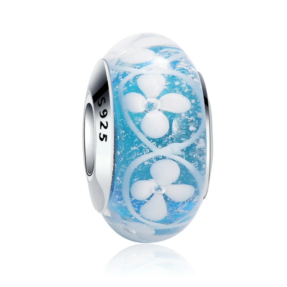 Suplush 925 Sterling Silver Blue Effervescence Murano Glass Bead Fit Original Pandora Charm Bracelets DIY Jewelry Accessories | Украшения и