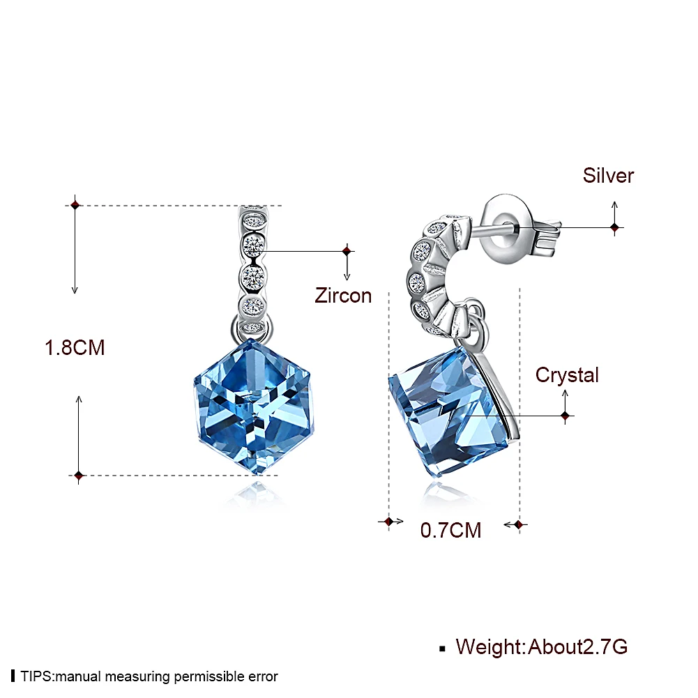 INALIS S925 LEKANI Crystals from Swarovski Blue Square Crystal Drop Earrings for Women Girls Gift Fine Jewelry Fashion Party NEW | Украшения