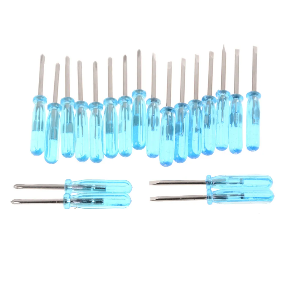 10pcs/lot Mini Screwdrivers 2mm Tip Plastic Handle Stubby Mini Pocket Cross Flathead Screwdriver Tool