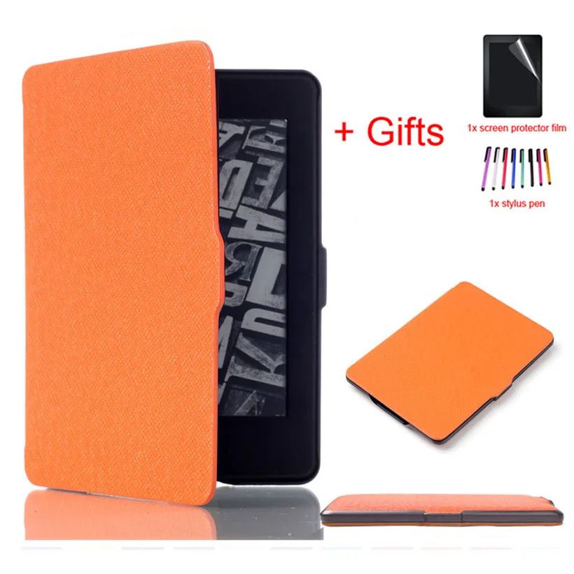 Orange Ультра тонкий чехол для Amazon Kindle Paperwhite 1 2 3 2013 6 дюймов электронная книга полная защита Авто спящий Чехол+ пленка+ стилус - Цвет: Orange