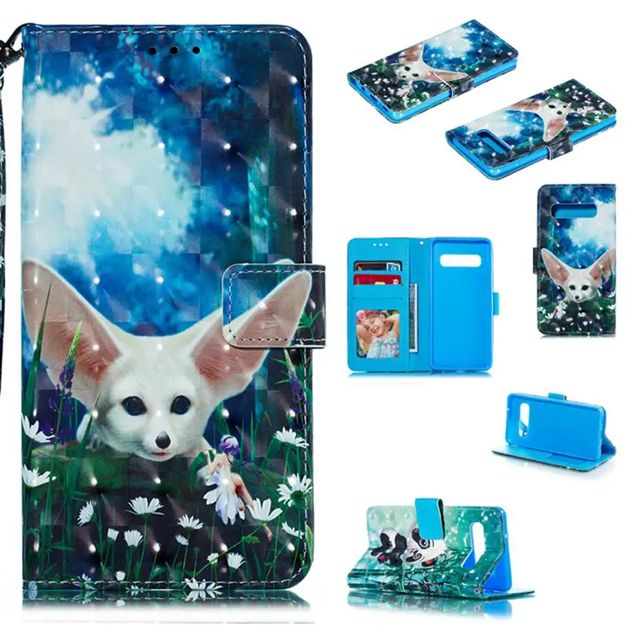 Кожаный чехол-книжка с рисунком для Samsung Galaxy S8 S9 S10 S10E Plus A20 A30 A40 A50 A70 M10 M20 M30 J3 J4 J6 J7 A6