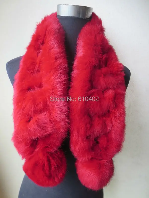 Элегантный Для женщин Настоящее Всего Кролик меховой шарф ручной вязки