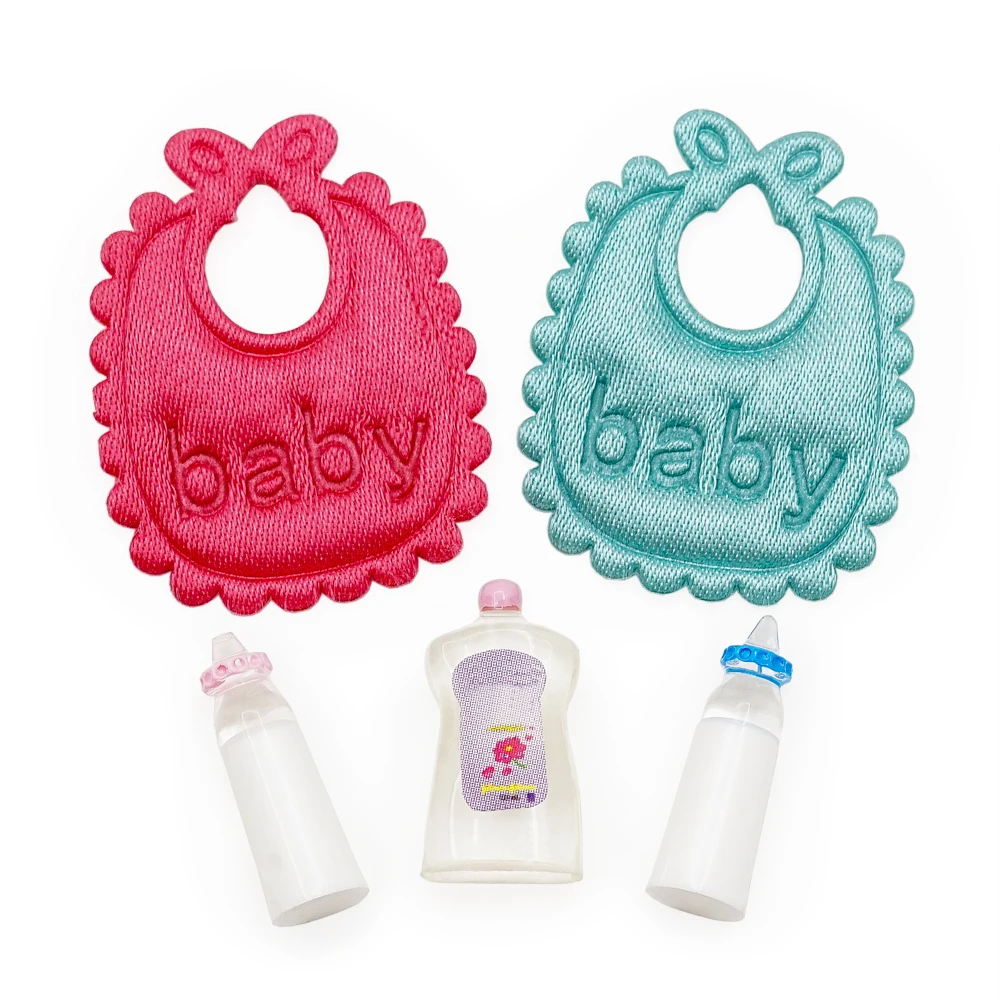 Odoria 1:12 Miniature 5pcs Baby Milk Bottles Bibs Shampoo Set Baby Nursery Home Set Dollhouse Accessories Doll House Decoration