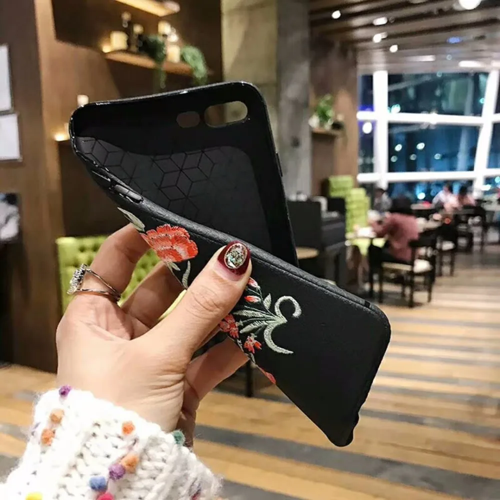 3D рельефная вышивка пчела чехол для телефона iPhone 6 8 7 текстура личи Мягкий ТПУ Plus X