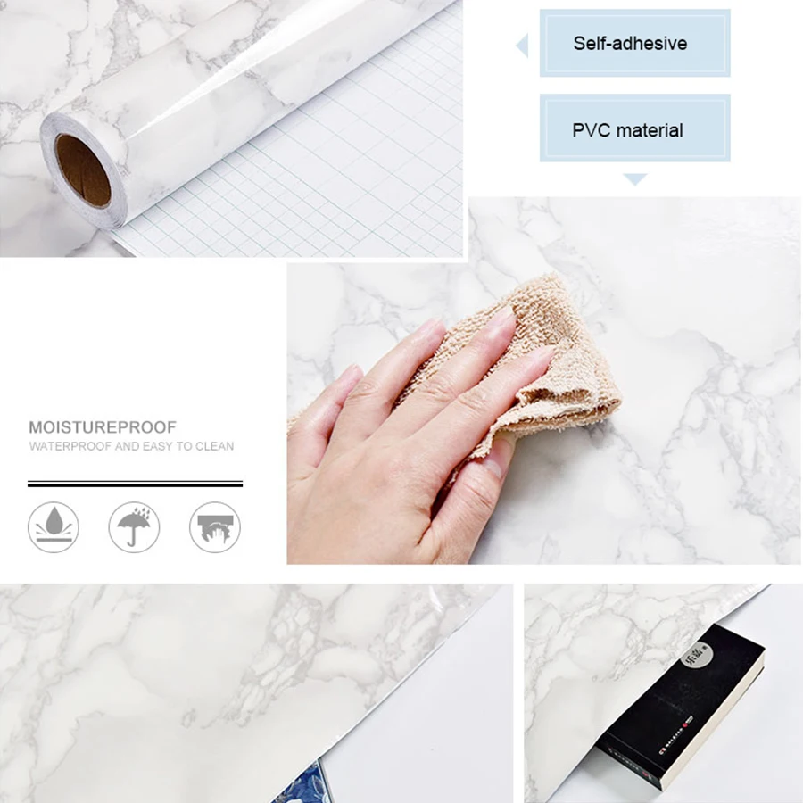 60cm self adhesive marble pvc wall stickers kitchen oil waterproof renovation film cabinet stove window sill tabletop wallpaper free global shipping