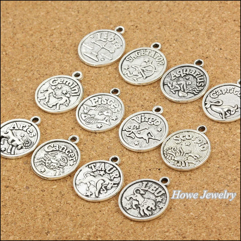 96 шт винтажные подвески зодиака кулон Fit Браслеты ожерелье сделай сам