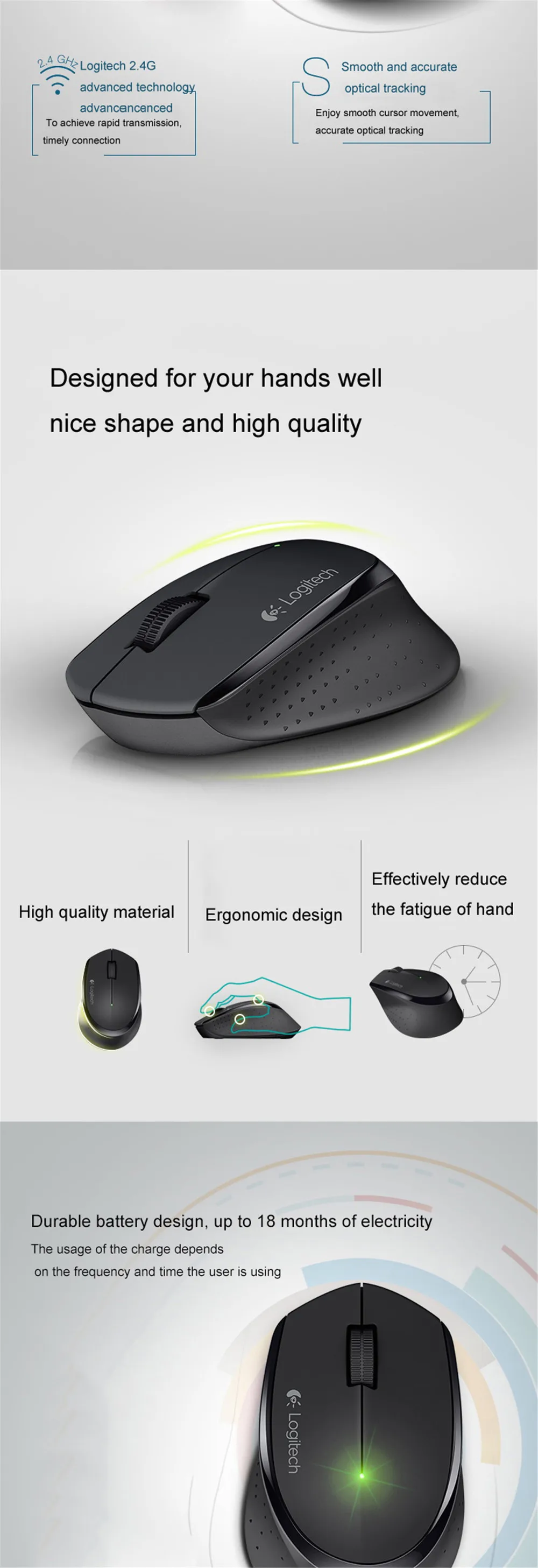 logitech M275 игровой Мышь 2,4G беспроводное соединение для ноутбука ПК оптического слежения геймерская мышь компьютерных игр Mause эргономичный приемник