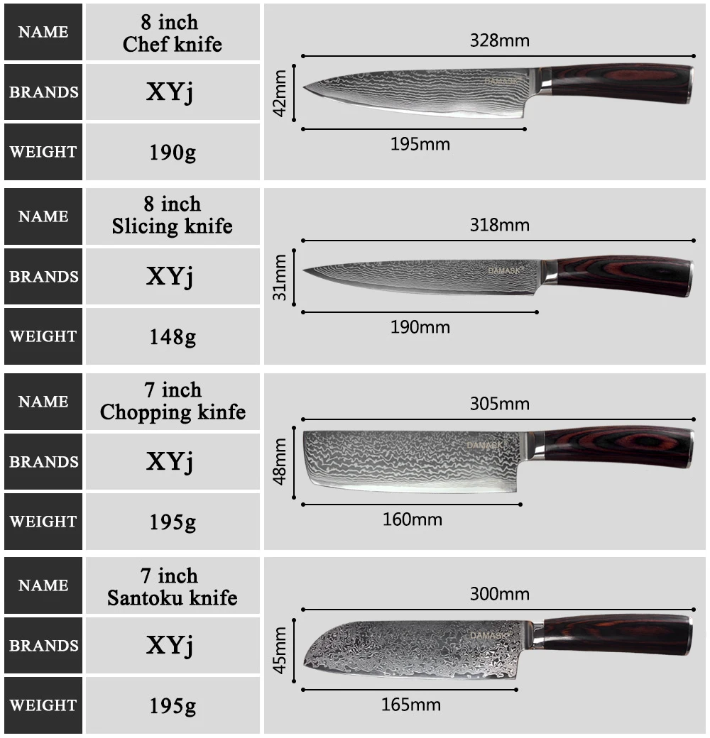 Damask Kitchen Knives Set Damascus Steel Color Wood Handle Paring Utility Chopping Santoku Slicing Chef Cooking Knife | Дом и сад