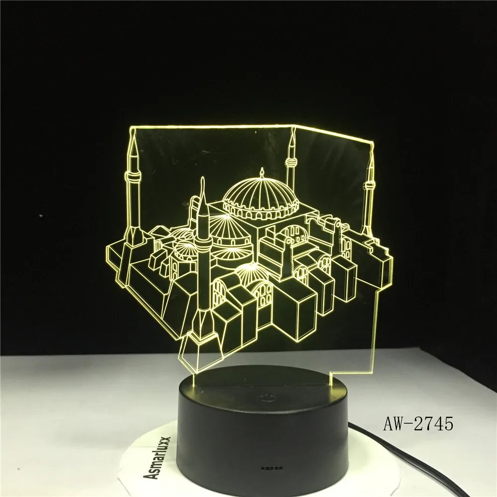 Мечеть строительство Красочные градиент 3D настольные лампы Led детский спальный