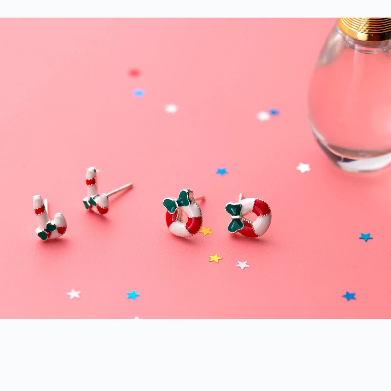 MloveAcc Style 925 Sterling Silver Girl Lovely Candy Sticks Ear Stud Earrings Classic Christmas Jewelry Love Gift Drop shipping | Украшения
