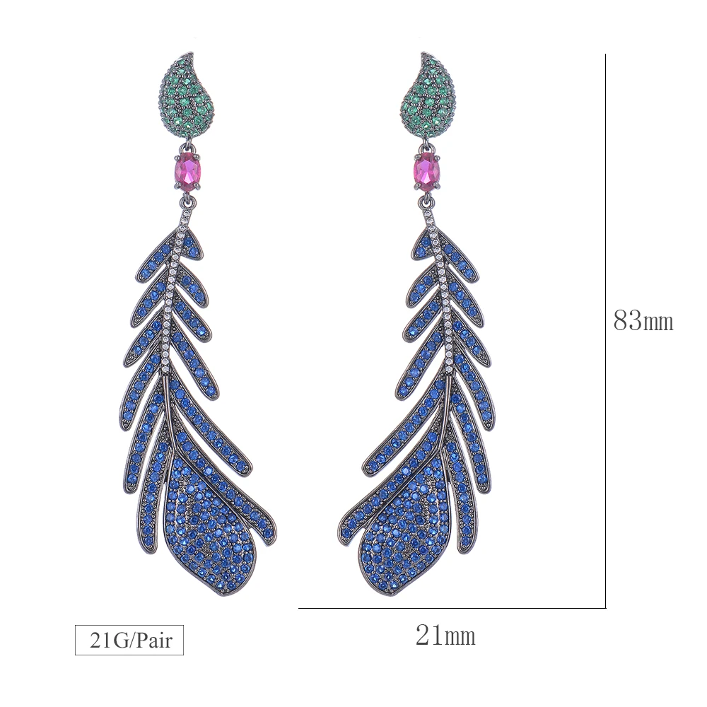 GODKI 83mm Luxury Feather Leaf Full Cubic Zirconia Engagement Wedding Party Nightclub Earring Dressing Up Jewelry | Украшения и