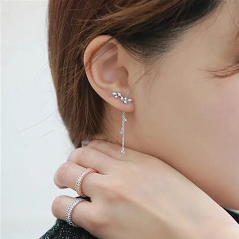 Серьги подвески PINKSEE с изящными цветами кисточками и кристаллами модные