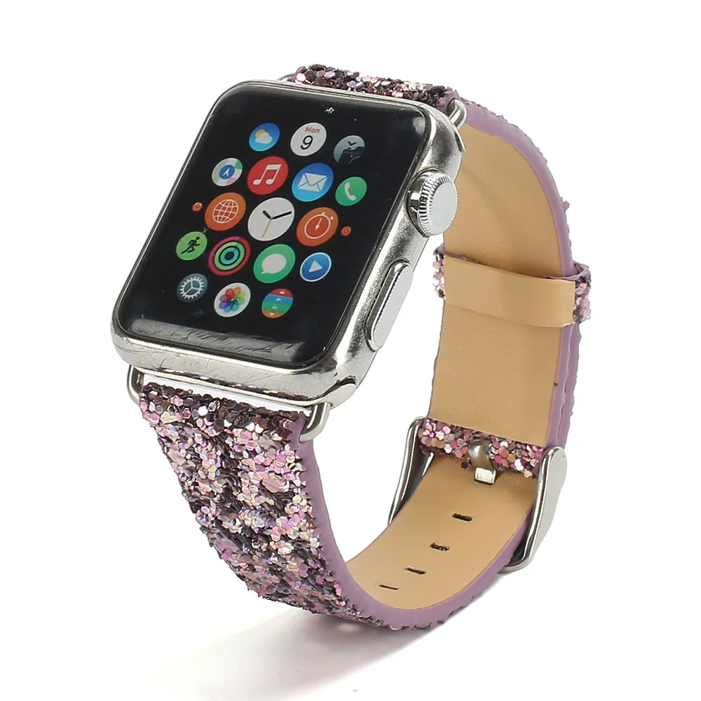 Сверкающий ремень из искусственной кожи для Apple Watch новый год банкет 3 2 1 iWatch 38 мм 42
