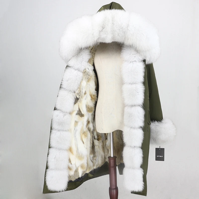OFTBUY Водонепроницаемая парка X-long натуральное меховое пальто зимняя куртка женская натуральный Лисий мех воротник капюшон Подкладка из натурального кроличьего меха уличная одежда