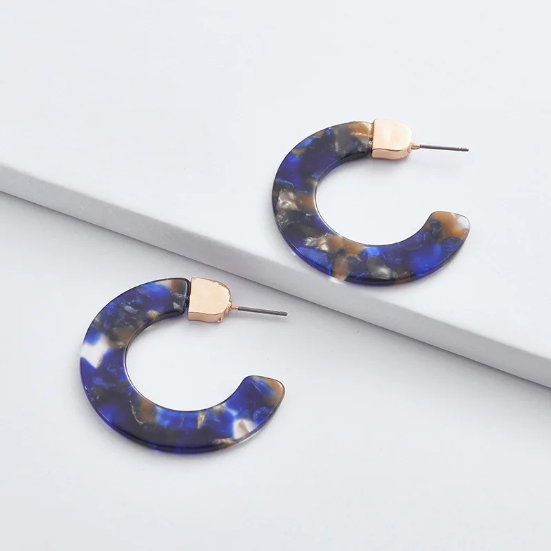HUIDANG Fashion Simple Designs Mix Color Wide Acid Resin Acrylic Hoop Earrings for Women | Украшения и аксессуары