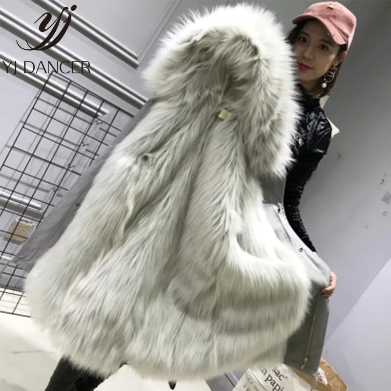 

2018 Winter Female Fashion Coat Fox Scorpion Hair Liner To Overcome Thick Warm Female Long Section Parker Coat Fur Coat YZH530