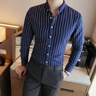 Мужская полосатая рубашка с длинными рукавами, модная Молодежная рубашка