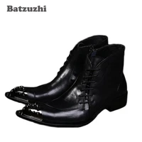 batzuzhi mens ankle short boot black height increased iron toe zip boots men western shoes boots botas hombre big size 4546