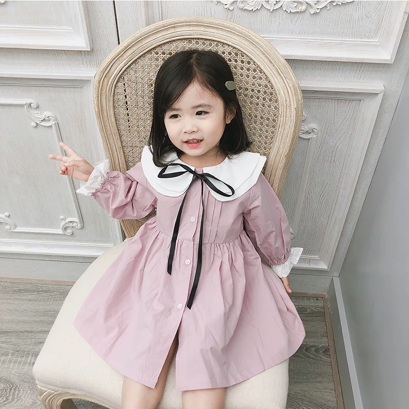 Spring 19 New Children's Dress Fashion Lovely Double-layer Dolls Collar All Cotton Long-sleeved Girls Baby Princess | Детская одежда