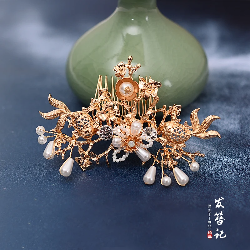 Золотая заколка для волос ручной работы в античном стиле гребень аксессуары