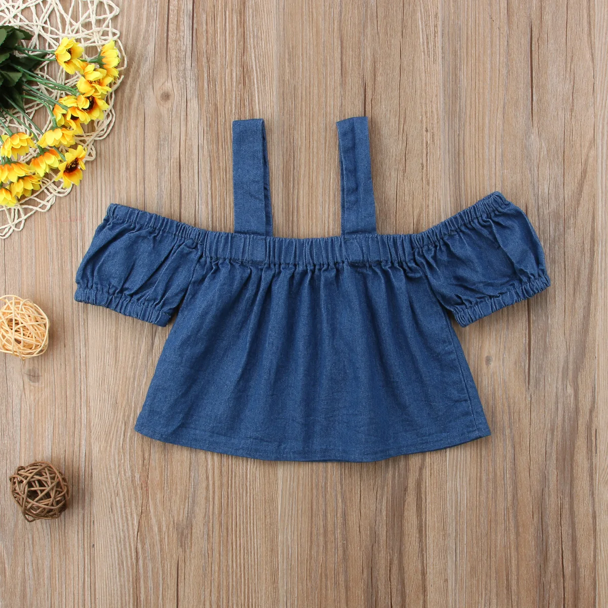 Toddler Baby Kids Girls Off Shoulder Strap Denim Tops Blouse Shirt T-Shirts | Детская одежда и обувь