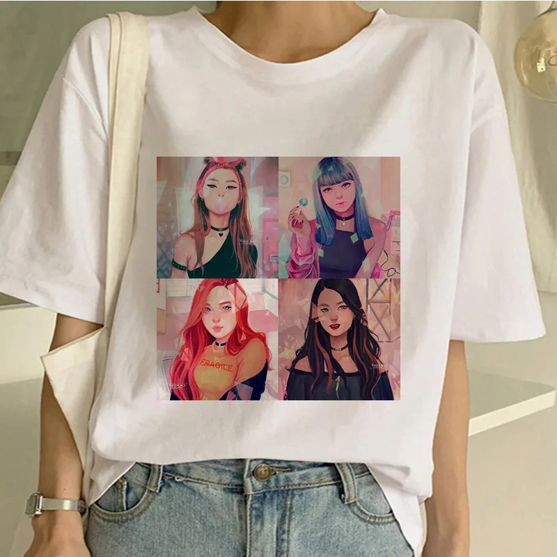 Футболка Kill This Love, Harajuku, черная, розовая футболка, 90 s, мультяшная футболка, женская мода, LISA JISOO, Дженни, роза, топ, футболка для женщин, Ullzang