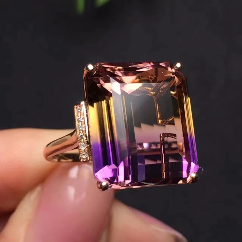 Fine Jewelry Real 18K Gold Au750 100% Natural Ametrine Gemstone Jewellery Ring Wedding Rings for women Gift | Украшения и