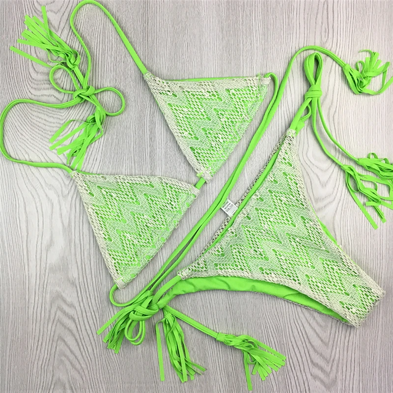 Tassel Bikini Set Fringe Swimwear Sexy Women Push Up Bikini Set lace Swimsuit Beachwear Bathing Suit Brazilian Biquini Monokini
