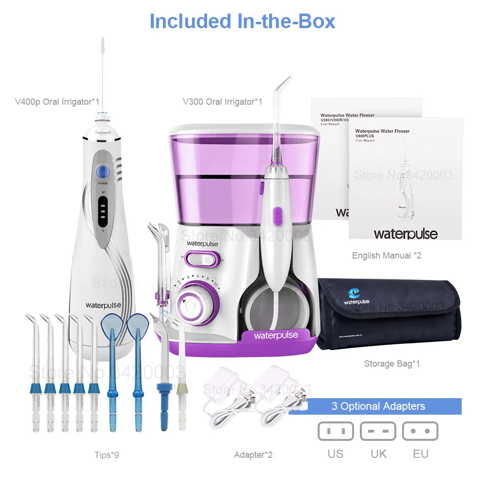 Waterpulse V300+V400Plus ирригатор воды с 9 советы электрические Ирригатор для полости рта зубные капельный полив Flosser гигиены Уход за полостью рта для Семья Применение ирригатор полости рта ирригатор для полости - Цвет: Фиолетовый