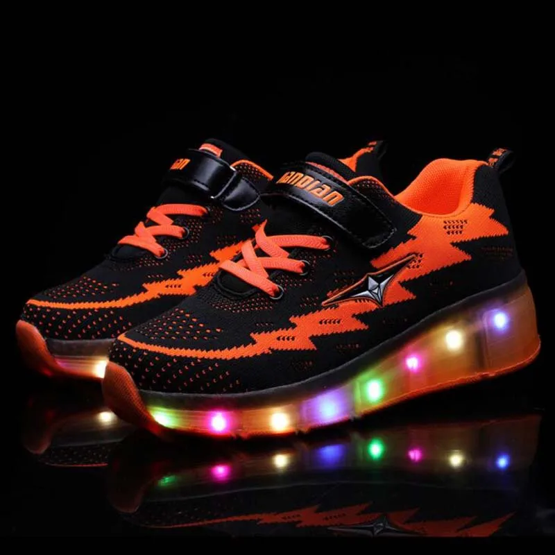 2018 Children's LED shoes USB Charging men women charging wheel sneakers casual big kids glowing shoe size 28-40 | Детская одежда и