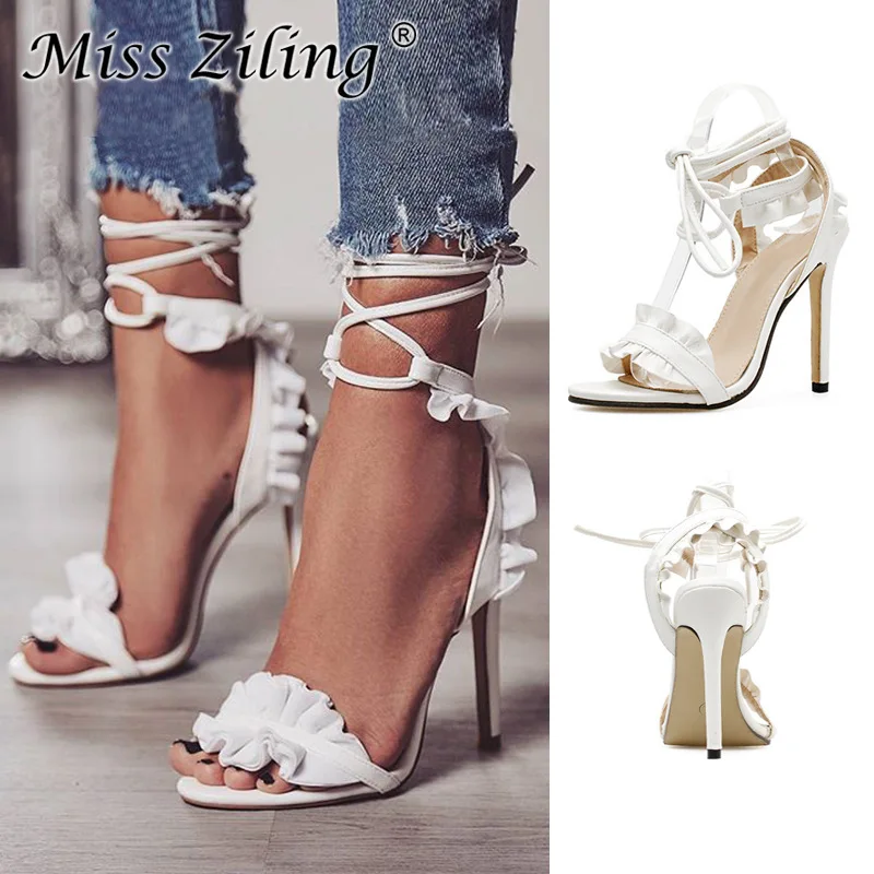 2019 Top Sale Sandals Women's sandals Fish-mouth Lace-crossed High-heeled Shoes PLUS SIZE 43 11.5cm heels ZL-8888-17 | Обувь