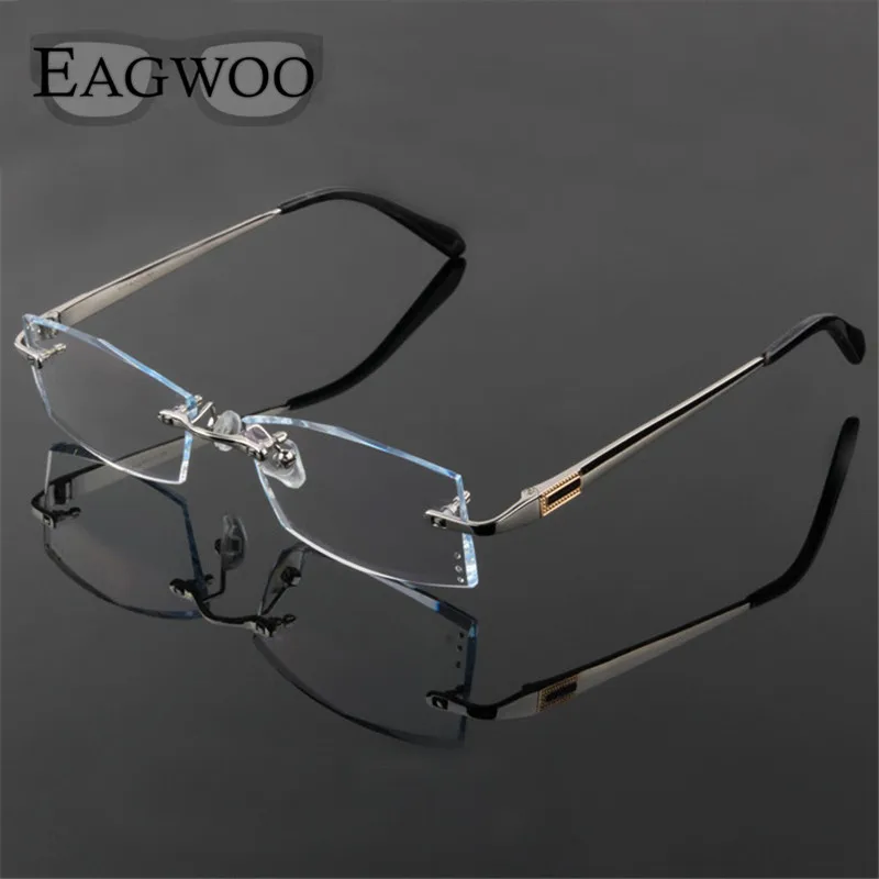 

Titanium Eyeglasses Men Rimless Prescription Reading Myopia Photochromic Progressive Glasses Big Wide Spectacle Color Lenses