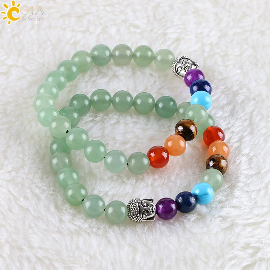 Браслет из натурального камня для мужчин и женщин CSJA 8 мм рейки Будды зеленый