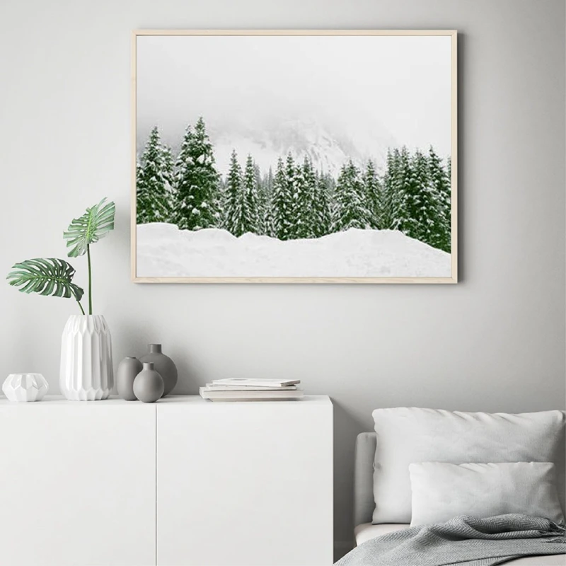 Modern Scandinavian Print Snow Trees Forest Poster Nature Winter Landscape Photography Art Canvas Painting Home Wall Art Decor
