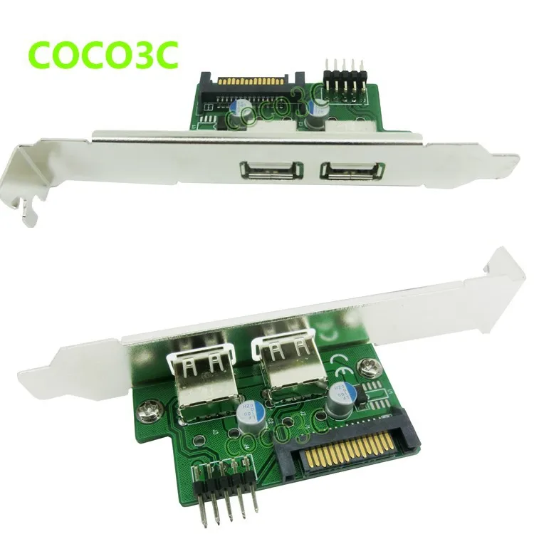 

9 pin USB2.0 header to 2 USB 2.0 Port Converter Card + USB header Female cable + 15pin SATA power + PCI profile bracket