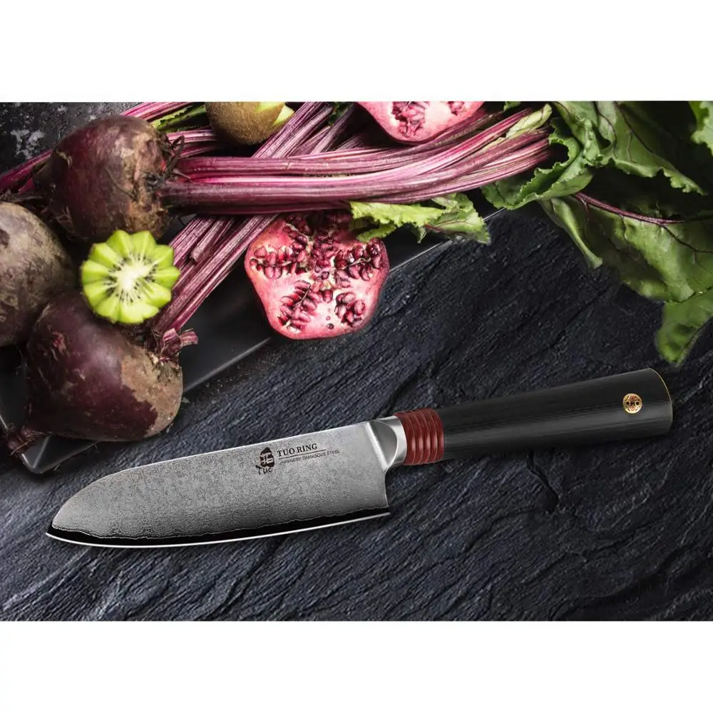 TUO столовые приборы Santoku нож-японский AUS-10D дамасский Дракон шаблон-полый молотый