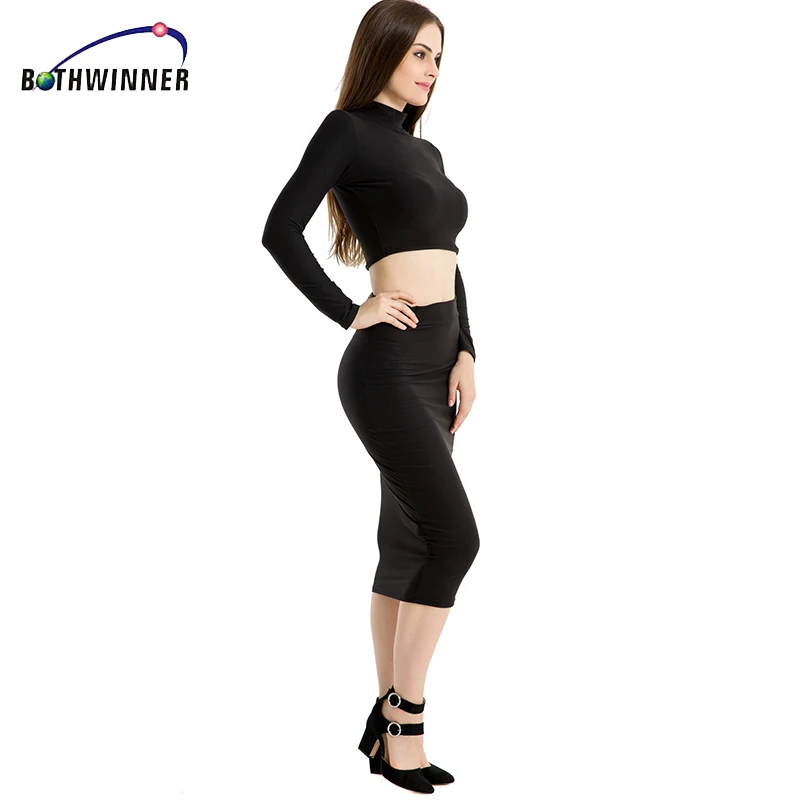 Bothwinner 2 Pieces Bandage Elegant Two Piece Outfits Set Dresses Women Pencil Winter Long Sleeve Midi Clothes | Женская одежда