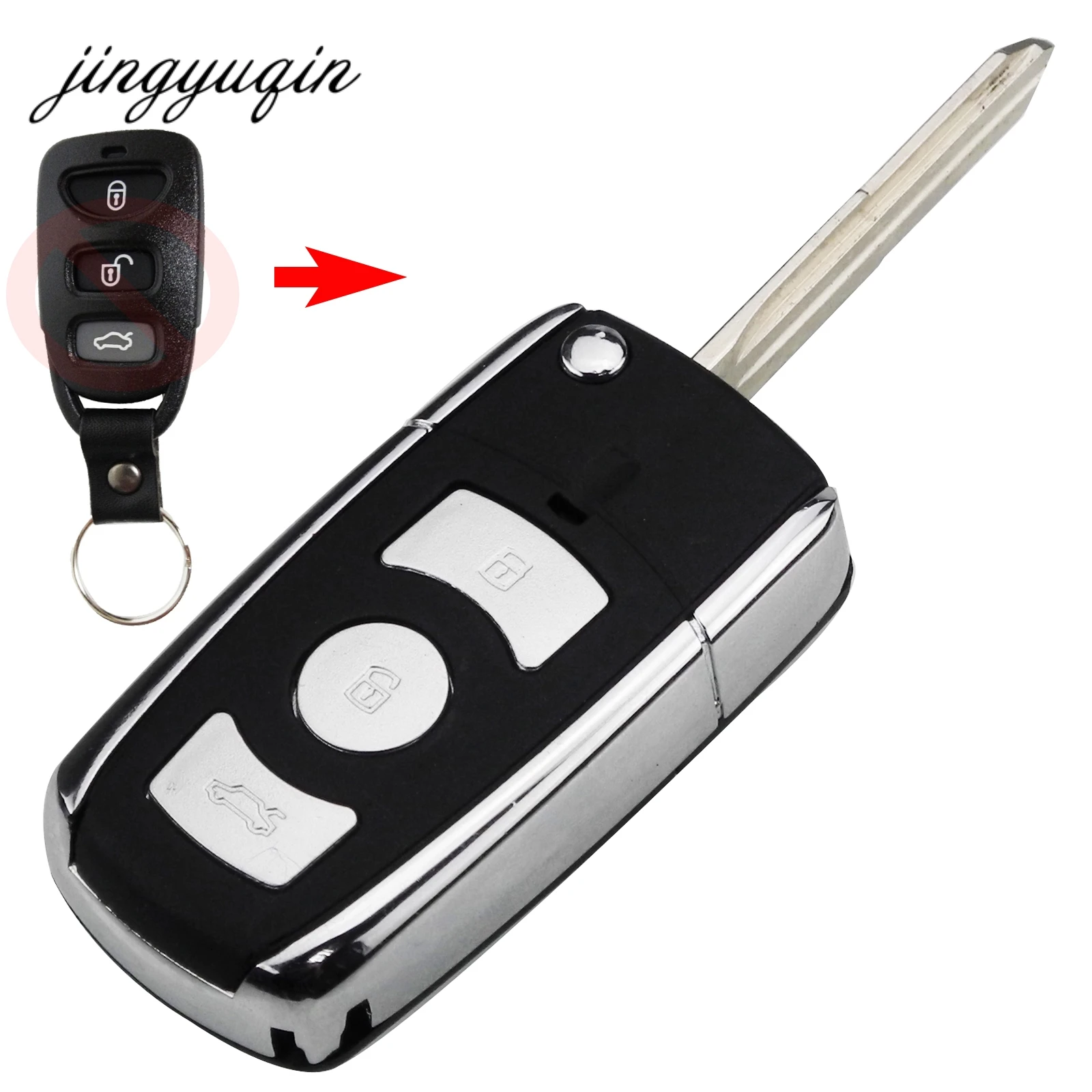 jinyuqin 3+1 Button Modified Flip Remote Key Shell for Kia Hyundai Elantra Sonata Genesis Santa Fe Accent Car Key Cover