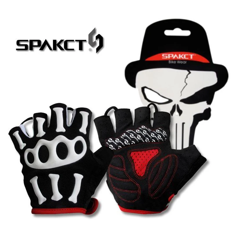 SPAKCT Дизайн черепа SRG силиконовые GEL Paded  MTB BMX велосипедные перчатки половина перчатки -Skeleton Перчатки для велосипеда горного Тонкие, дышащие перчатки, 5 размеры