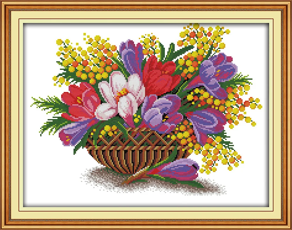 Joy Sunday Цветочная корзина серии Счетный DIY Ручная вышивка крестом 11CT 14CT DMC с принтом ткань для вышивки домашний декор рукоделие
