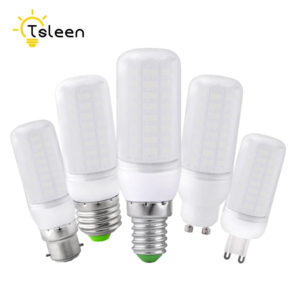 TSLEEN E27 светодиодный светильник E14 B22 GU10 G9 светодиодный смарт лампочки IC 220V 110V кукурузы светильник без мерцания 48 56 69 72 светодиодный s SMD 5730 люстра светильник