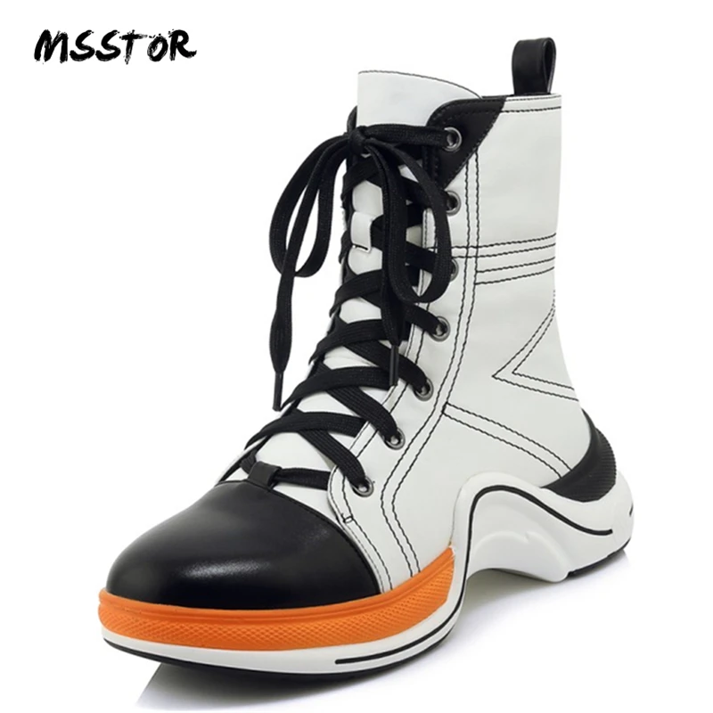 MSSTOR разноцветные ботинки Martens модные повседневные большого размера 42 с круглым
