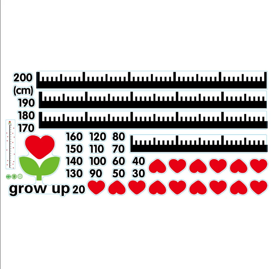 Сердце растет высота измерения Наклейка на стену любовь диаграмма роста Детская