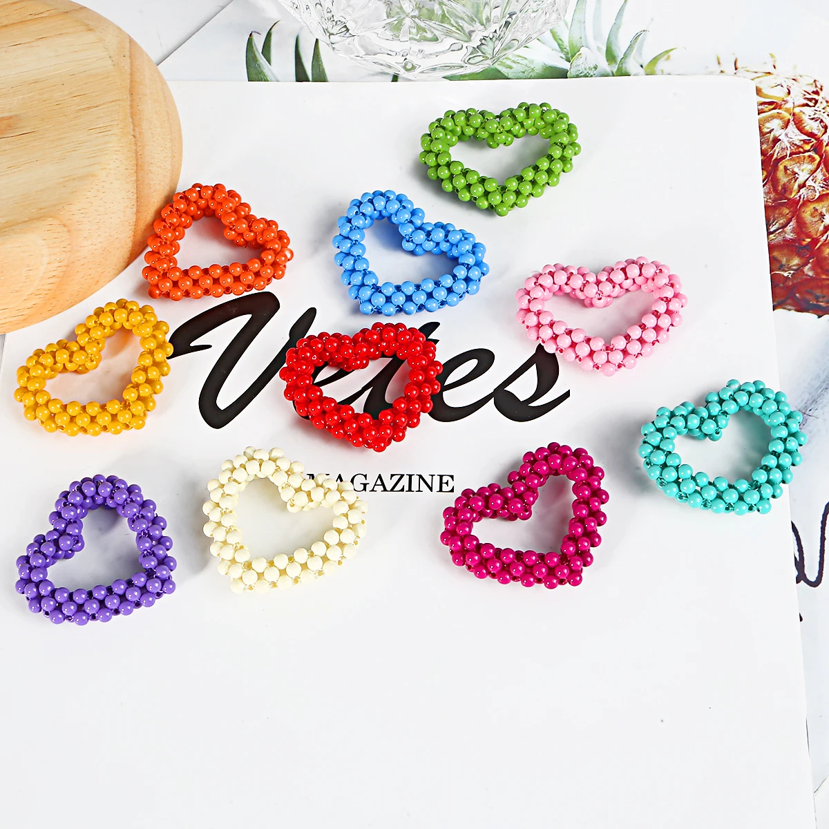 Бусины с искусственным жемчугом полые/однотонные персиковые пластиковые для