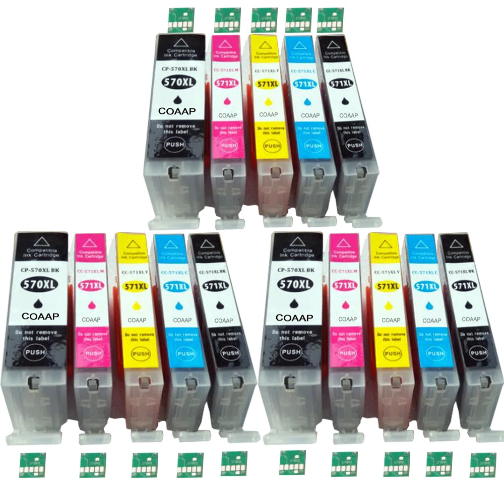 15 чернильных картриджей для совместимых Canon 570 571 Pixma MG 5750 5751 5752 5753 6850 6851 6852 6853 7750 7751