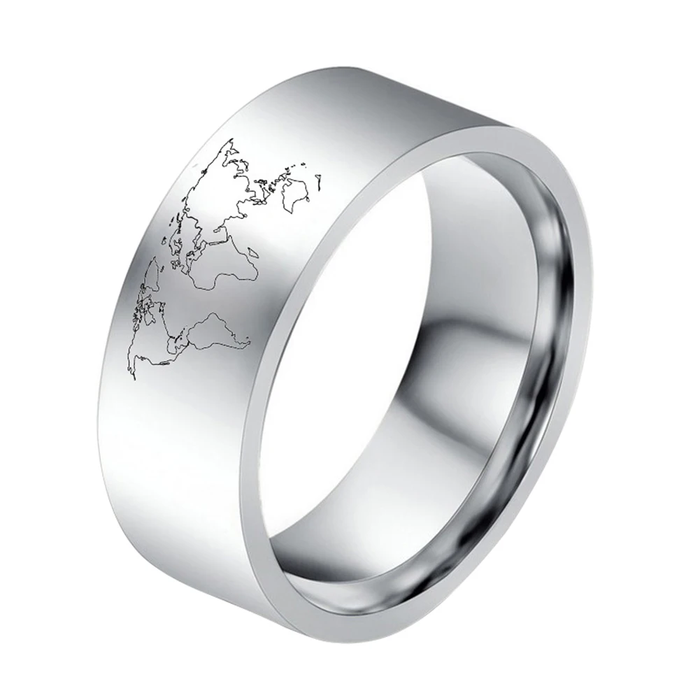1Pc Men Fashion Jewelry Gift Titanuim Steel World Map Pattern Ring Band Decor | Украшения и аксессуары