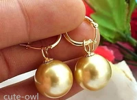 hot sale new style beaufort 14mm tahitian new gold south sea shell pearl dangle earring