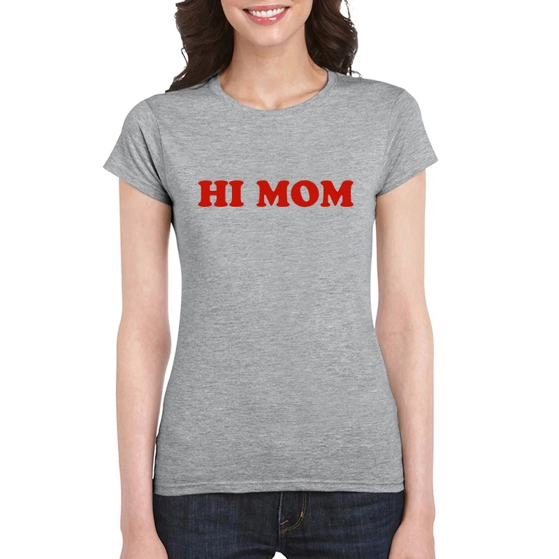 BLWHSA Hi Mom Letters Print T shirts Women Summer Short Sleeve Cotton Hip Hop Novelty Slogan T-shirt Funny Girl Power Tops Tees | Женская